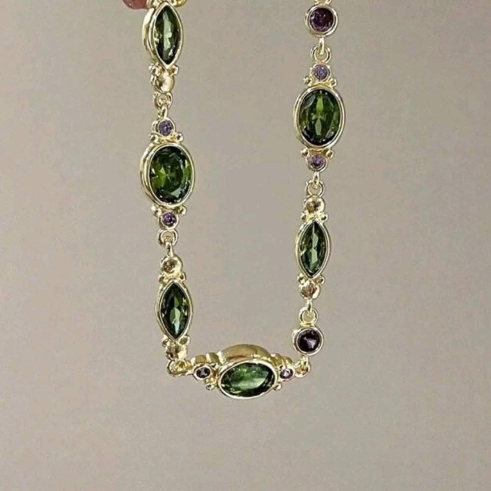 Vintage Style Green & Purple CZ Gold Tone Fashion Bracelet - Picture 3 of 11